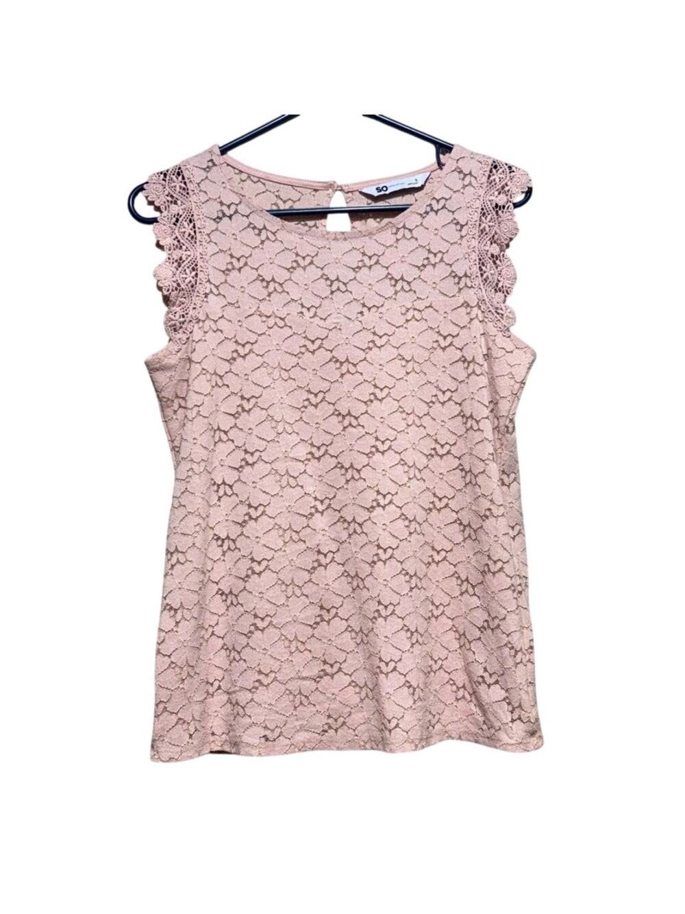 SO Pink Rose Floral Lace Ruffle Sleeveless Tank Top Size Small Cottagecore